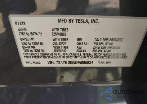 2022 Tesla Model Y Long Range Dual Motor All-Wheel Drive from USA, damaged, VIN 7SAYGDEE8NA006034